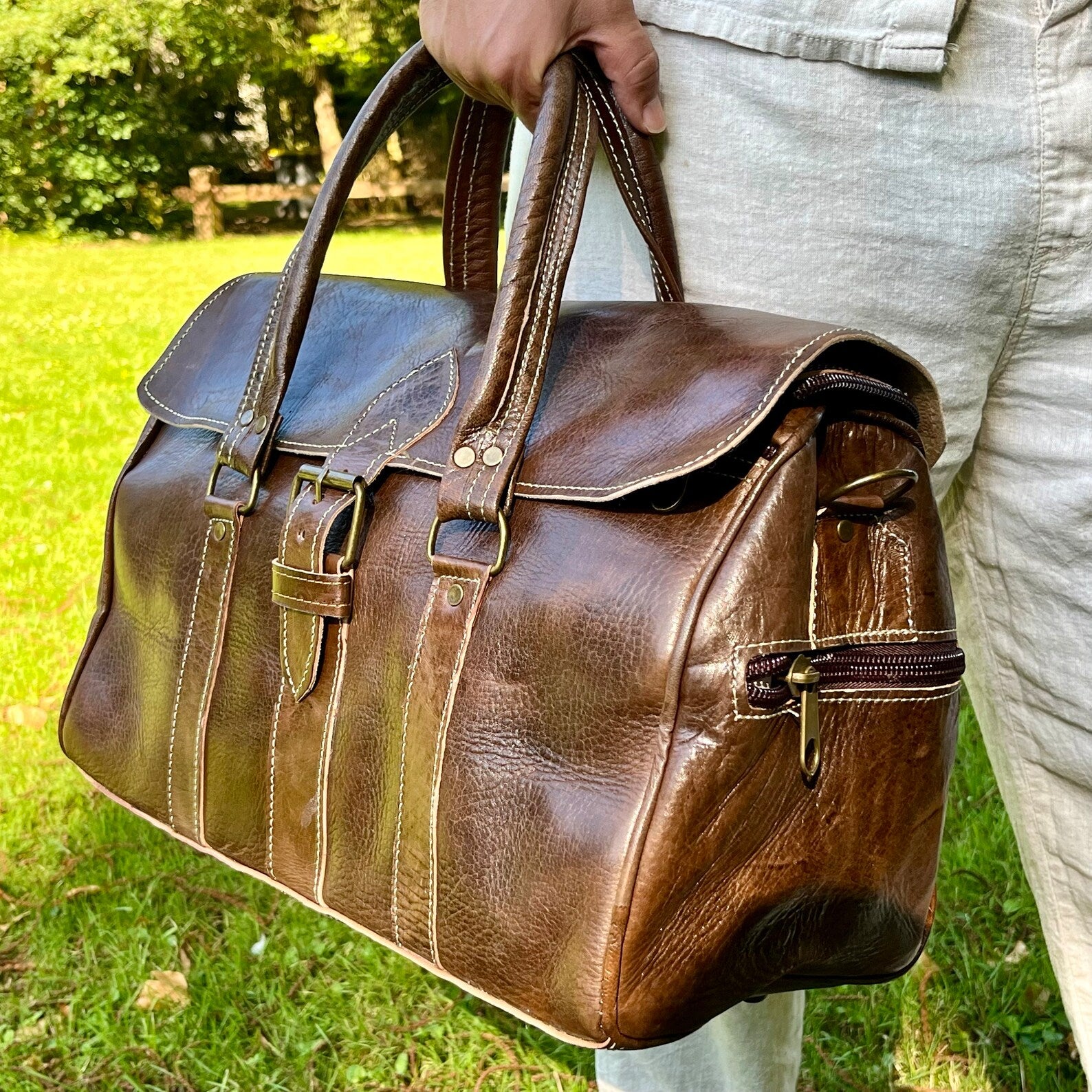 Sac Polochon en cuir de voyage