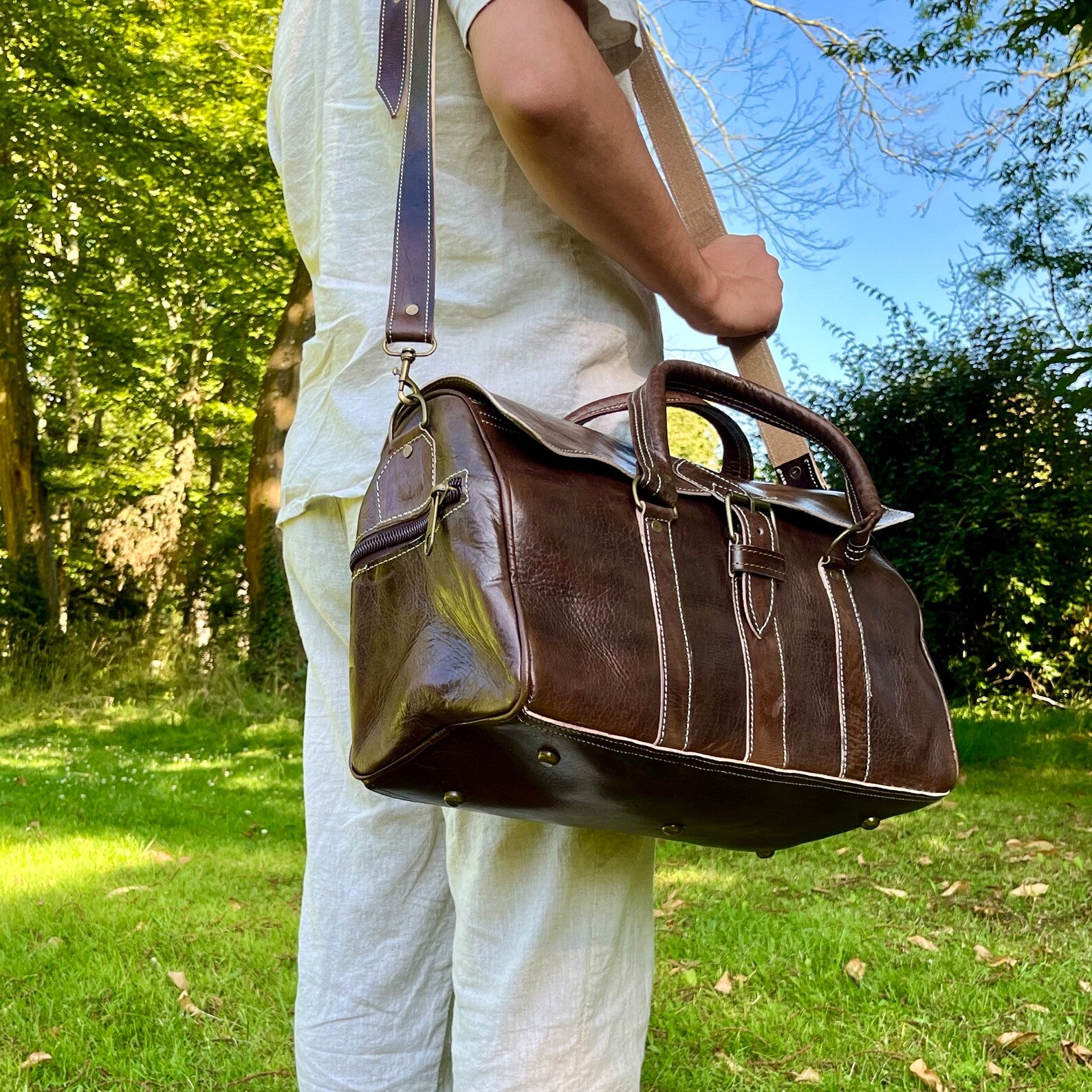 Sac Polochon en cuir de voyage