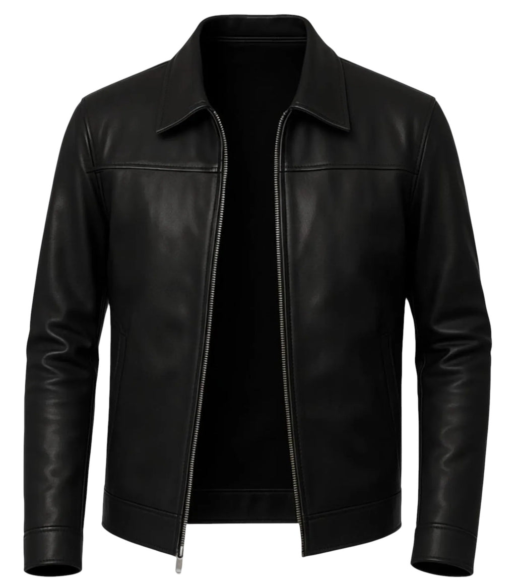 Veste cuir col chemise