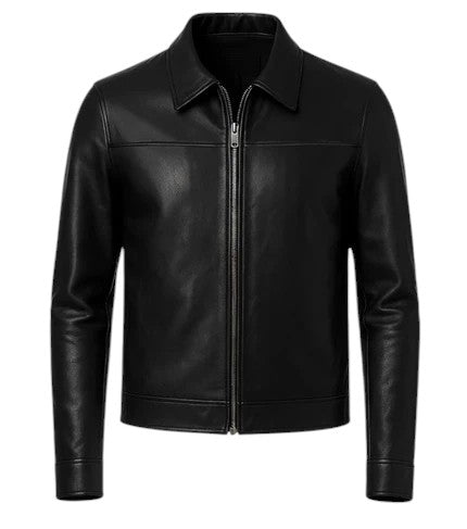 Veste cuir col chemise
